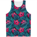 Hot Pink Hibiscus Tropical Pattern Print Men's Tank Top