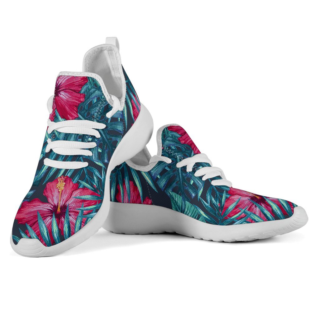 Hot Pink Hibiscus Tropical Pattern Print Mesh Knit Shoes GearFrost