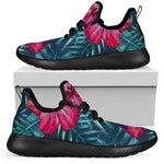 Hot Pink Hibiscus Tropical Pattern Print Mesh Knit Shoes GearFrost