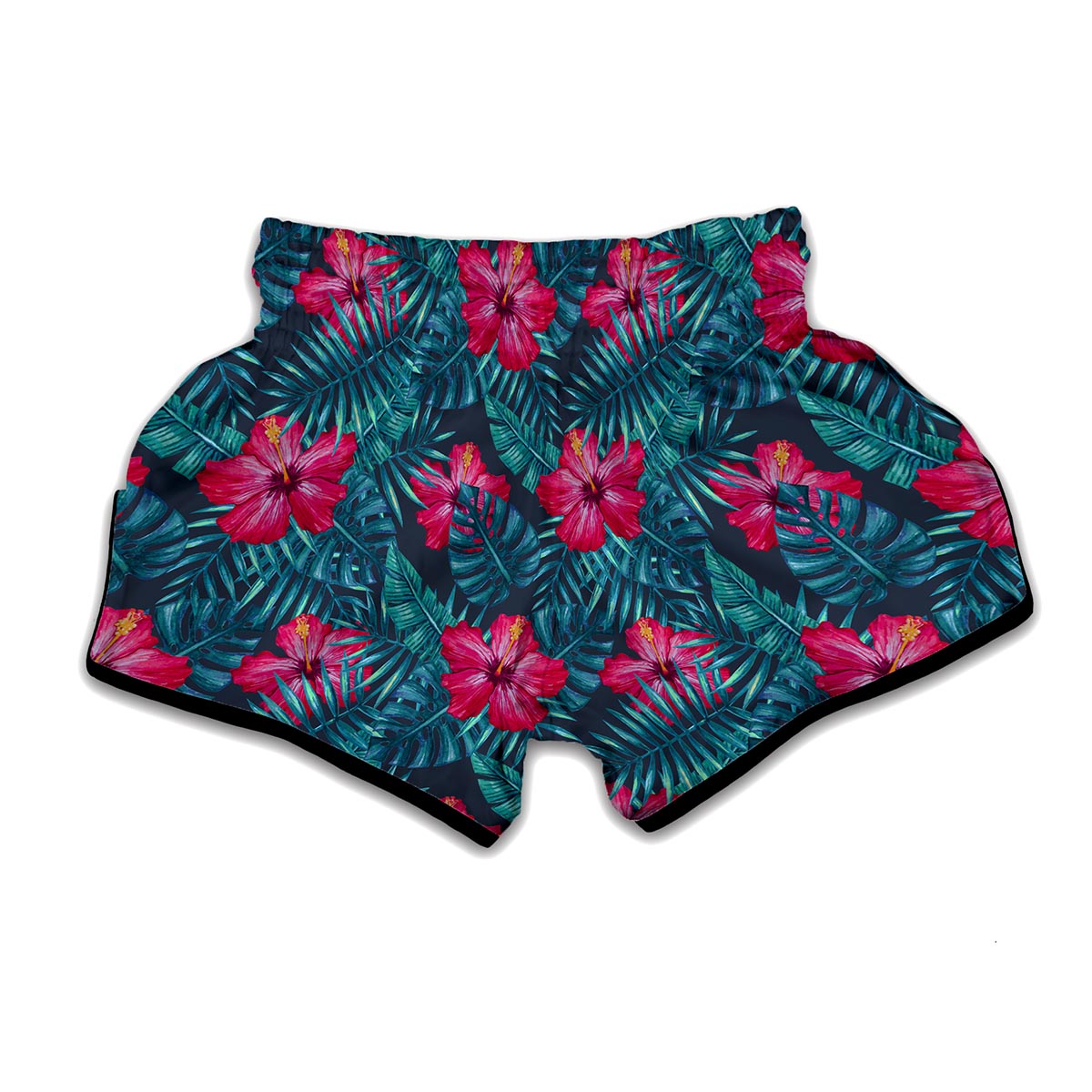 Hot Pink Hibiscus Tropical Pattern Print Muay Thai Boxing Shorts