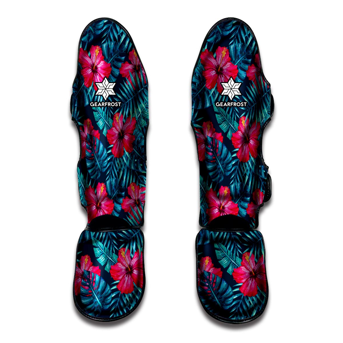 Hot Pink Hibiscus Tropical Pattern Print Muay Thai Shin Guard