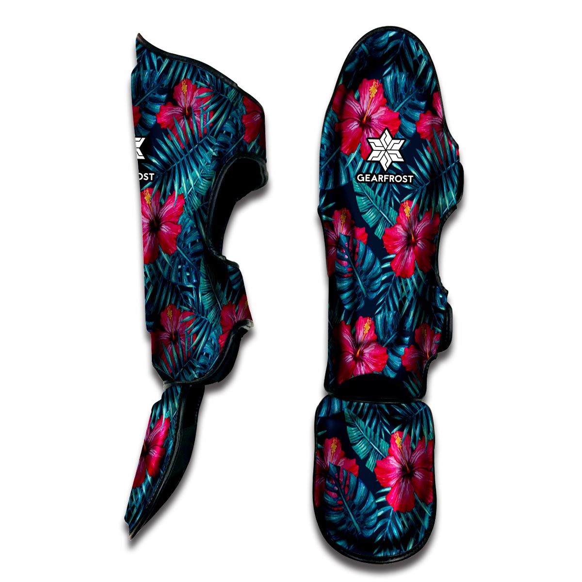 Hot Pink Hibiscus Tropical Pattern Print Muay Thai Shin Guard