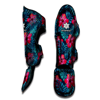 Hot Pink Hibiscus Tropical Pattern Print Muay Thai Shin Guard