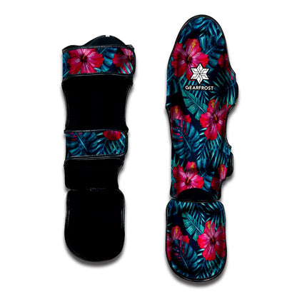 Hot Pink Hibiscus Tropical Pattern Print Muay Thai Shin Guard