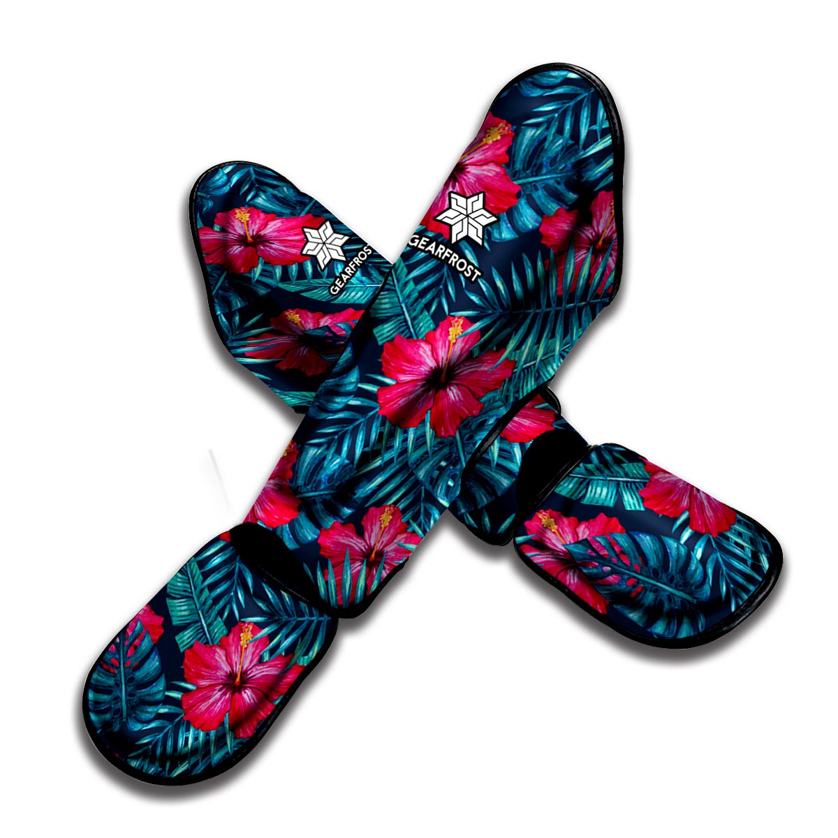 Hot Pink Hibiscus Tropical Pattern Print Muay Thai Shin Guard