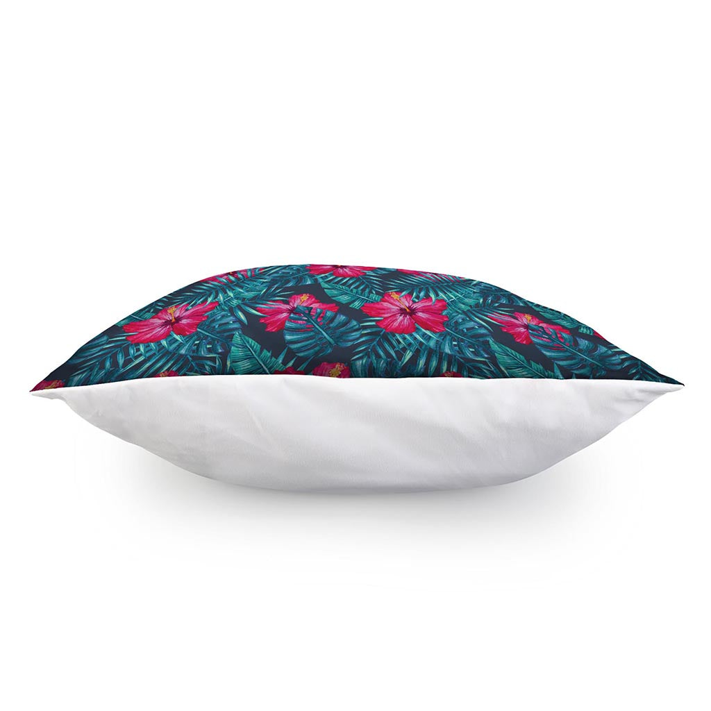 Hot Pink Hibiscus Tropical Pattern Print Pillow Cover