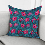Hot Pink Hibiscus Tropical Pattern Print Pillow Cover