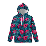 Hot Pink Hibiscus Tropical Pattern Print Pullover Hoodie