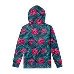 Hot Pink Hibiscus Tropical Pattern Print Pullover Hoodie