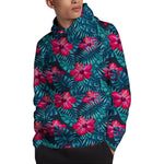 Hot Pink Hibiscus Tropical Pattern Print Pullover Hoodie