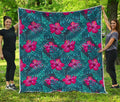 Hot Pink Hibiscus Tropical Pattern Print Quilt