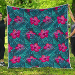 Hot Pink Hibiscus Tropical Pattern Print Quilt
