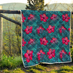 Hot Pink Hibiscus Tropical Pattern Print Quilt