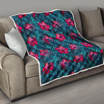Hot Pink Hibiscus Tropical Pattern Print Quilt
