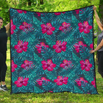 Hot Pink Hibiscus Tropical Pattern Print Quilt