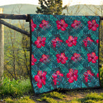 Hot Pink Hibiscus Tropical Pattern Print Quilt