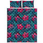 Hot Pink Hibiscus Tropical Pattern Print Quilt Bed Set
