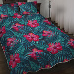Hot Pink Hibiscus Tropical Pattern Print Quilt Bed Set