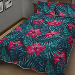 Hot Pink Hibiscus Tropical Pattern Print Quilt Bed Set