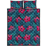 Hot Pink Hibiscus Tropical Pattern Print Quilt Bed Set