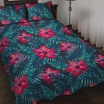 Hot Pink Hibiscus Tropical Pattern Print Quilt Bed Set