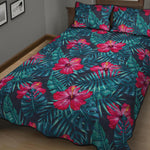 Hot Pink Hibiscus Tropical Pattern Print Quilt Bed Set
