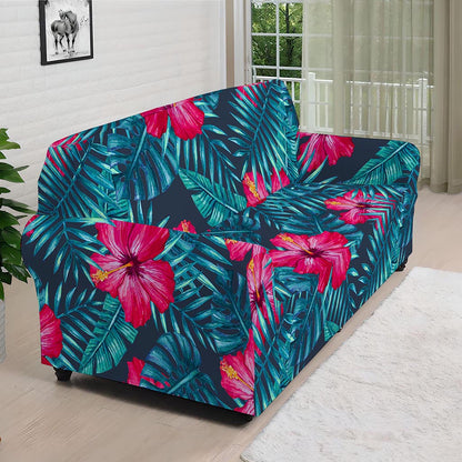 Hot Pink Hibiscus Tropical Pattern Print Sofa Cover
