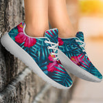 Hot Pink Hibiscus Tropical Pattern Print Sport Shoes GearFrost