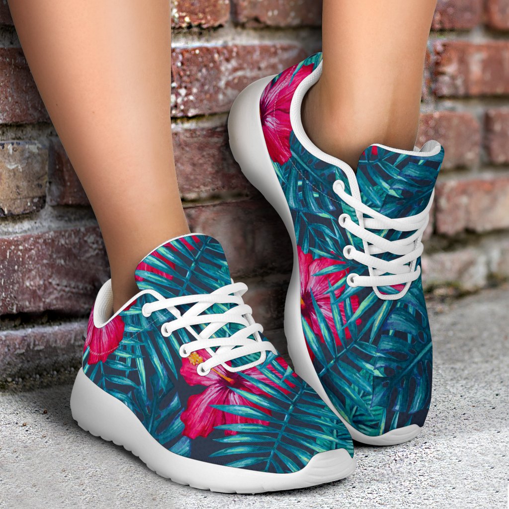 Hot Pink Hibiscus Tropical Pattern Print Sport Shoes GearFrost