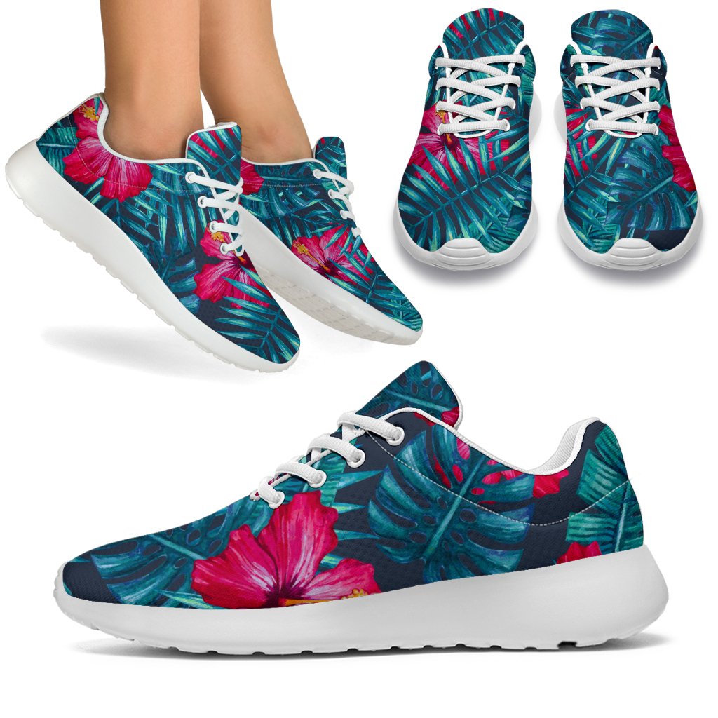 Hot Pink Hibiscus Tropical Pattern Print Sport Shoes GearFrost