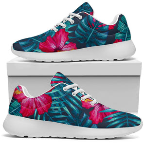 Hot Pink Hibiscus Tropical Pattern Print Sport Shoes GearFrost