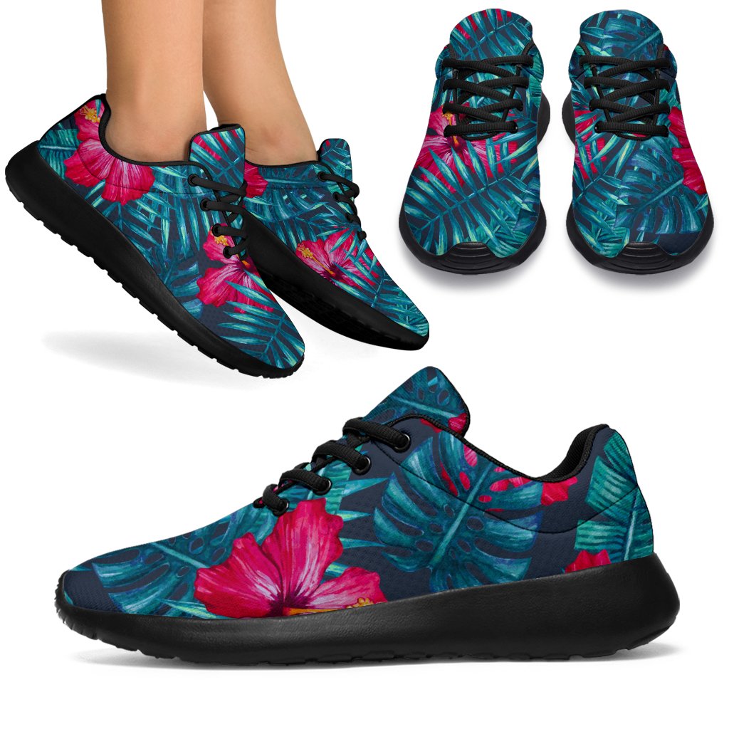 Hot Pink Hibiscus Tropical Pattern Print Sport Shoes GearFrost