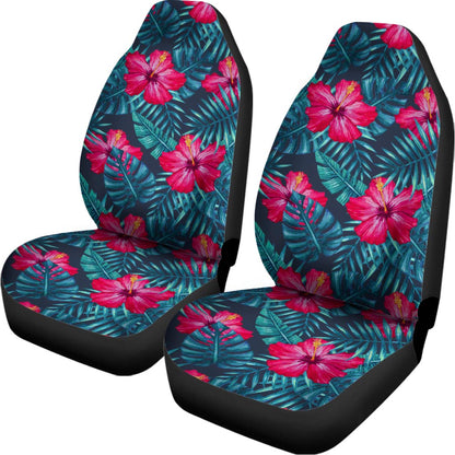 Hot Pink Hibiscus Tropical Pattern Print Universal Fit Car Seat Covers