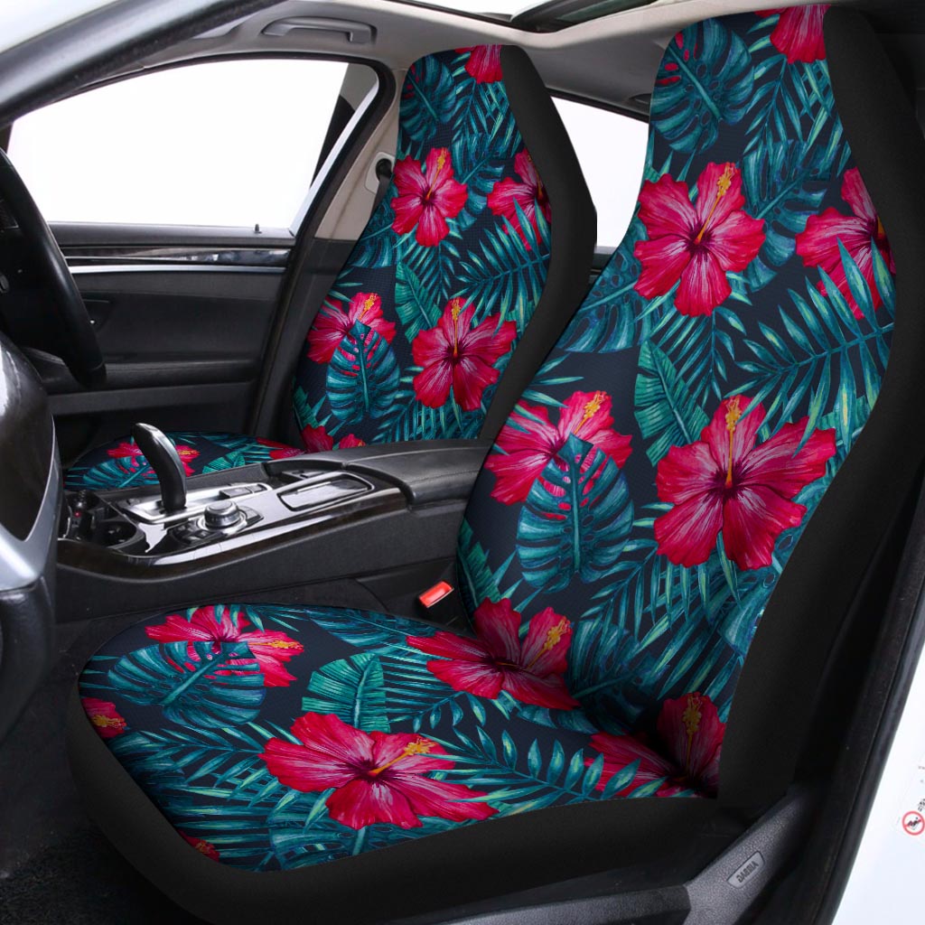 Hot Pink Hibiscus Tropical Pattern Print Universal Fit Car Seat Covers