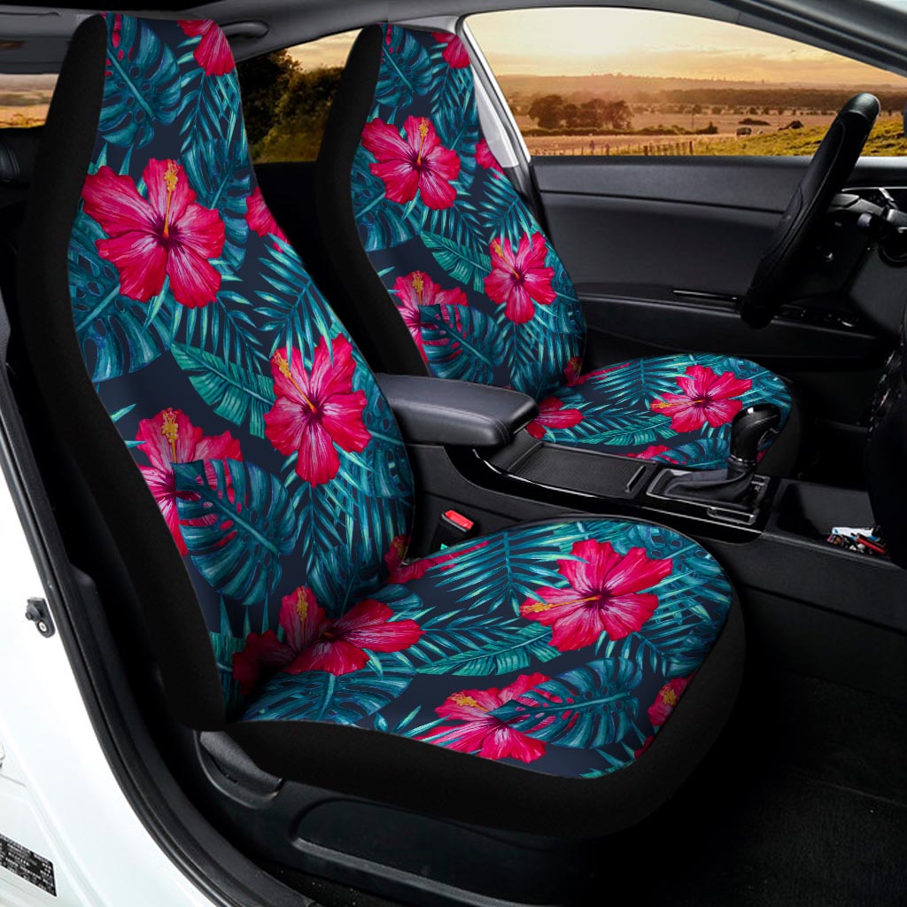 Hot Pink Hibiscus Tropical Pattern Print Universal Fit Car Seat Covers