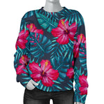Hot Pink Hibiscus Tropical Pattern Print Women's Crewneck Sweatshirt GearFrost