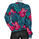 Hot Pink Hibiscus Tropical Pattern Print Women's Crewneck Sweatshirt GearFrost