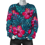 Hot Pink Hibiscus Tropical Pattern Print Women's Crewneck Sweatshirt GearFrost