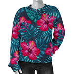 Hot Pink Hibiscus Tropical Pattern Print Women's Crewneck Sweatshirt GearFrost