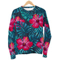 Hot Pink Hibiscus Tropical Pattern Print Women's Crewneck Sweatshirt