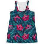 Hot Pink Hibiscus Tropical Pattern Print Women's Racerback Tank Top
