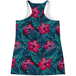 Hot Pink Hibiscus Tropical Pattern Print Women's Racerback Tank Top