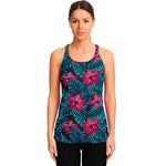 Hot Pink Hibiscus Tropical Pattern Print Women's Racerback Tank Top