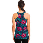 Hot Pink Hibiscus Tropical Pattern Print Women's Racerback Tank Top