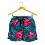 Hot Pink Hibiscus Tropical Pattern Print Women's Shorts