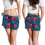 Hot Pink Hibiscus Tropical Pattern Print Women's Shorts