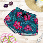 Hot Pink Hibiscus Tropical Pattern Print Women's Shorts