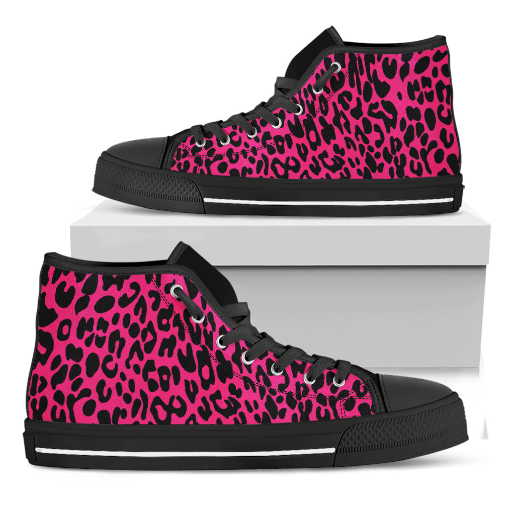 Hot Pink Leopard Print Black High Top Shoes