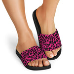 Hot Pink Leopard Print Black Slide Sandals