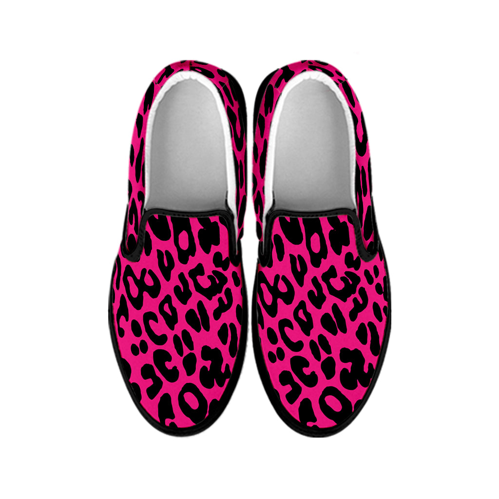 Hot Pink Leopard Print Black Slip On Shoes